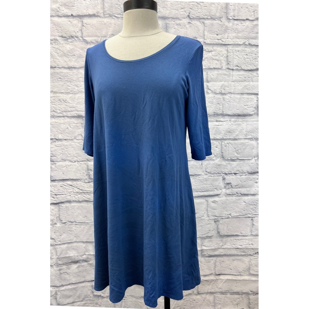Eileen Fisher Tunic Top Womens M Blue Good 3/4 Sleeve Scoop Neck Jersey